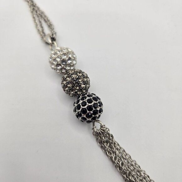 Touchstone Crystal Swarovski Crystal Silver Chain Necklace Y Dop Lariat Tassel P - Picture 3 of 4